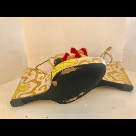 Casadei Brocade Wedge with Red Mink Fringe - Picture 5 of 8